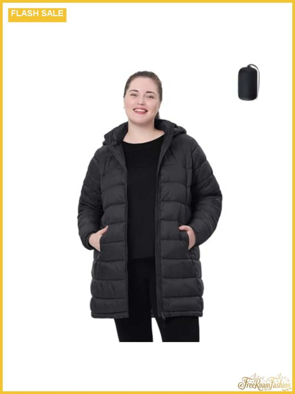 Plus Size Packable Puffer Jacket Water-Resistant Lightweight Coat Detachable